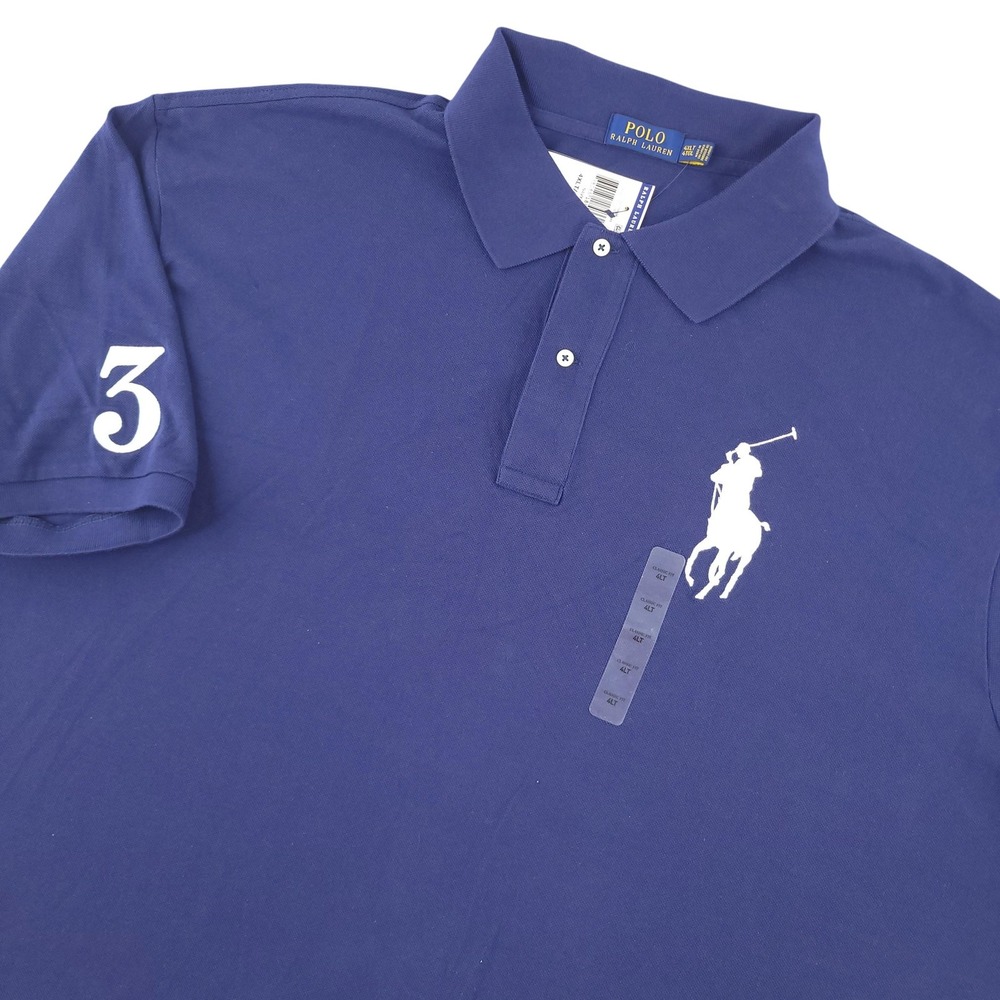 Polo Ralph Lauren Polo Shirt Mens 4XLT Blue Big Pony #3 Logo Top Casual Cotton
